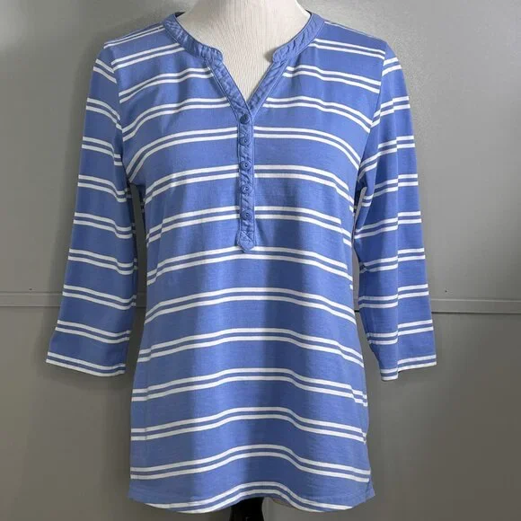 L.L. Bean Women's 3/4 Sleeve Top Tee Shirt Blue and White Stripe Size XS Petite - Picture 1 of 10